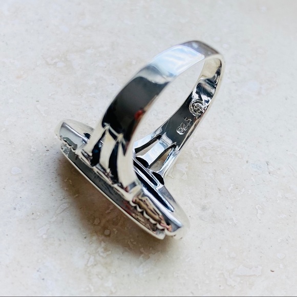 😍TOP SELLER😍 Silver Etched White Lab Opal Ring, Statement Ring, Silver Rings - Picture 8 of 8